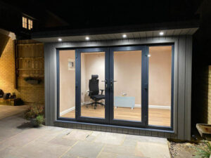Example of a garden office with with maintenace free cladding by Hargreaves Garden Spaces.